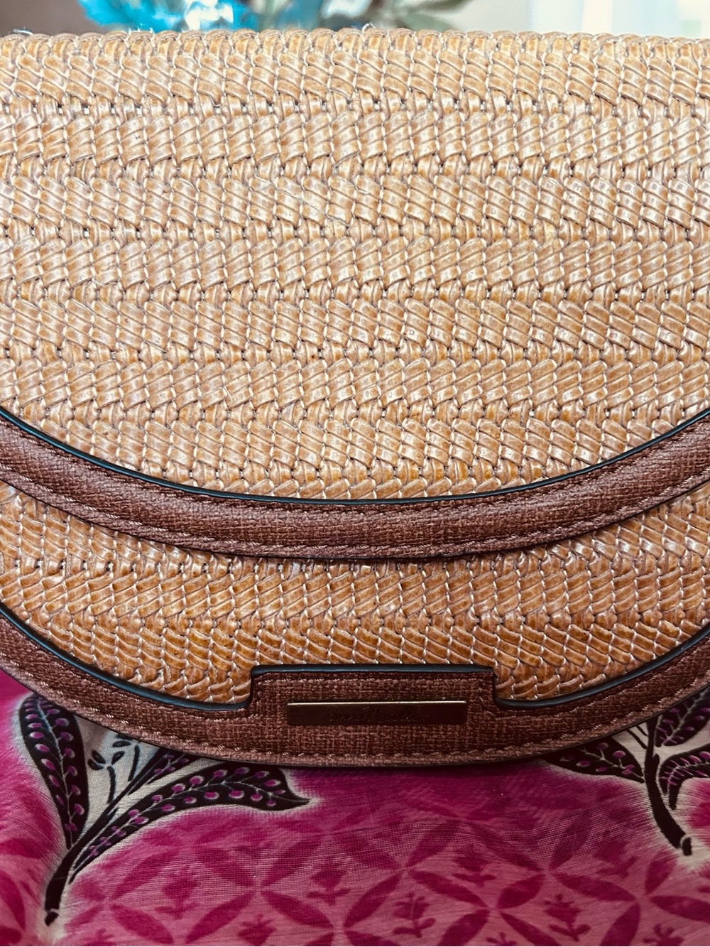 Woven Straw and Leather Crossbody Bag in Brown